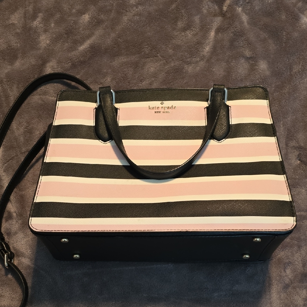 Kate Spade Pink Black Striped Crossbody Bag